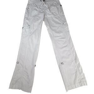 INC White Cargo Utility Pants Bling Buttons Zip Front Drawstring Waist